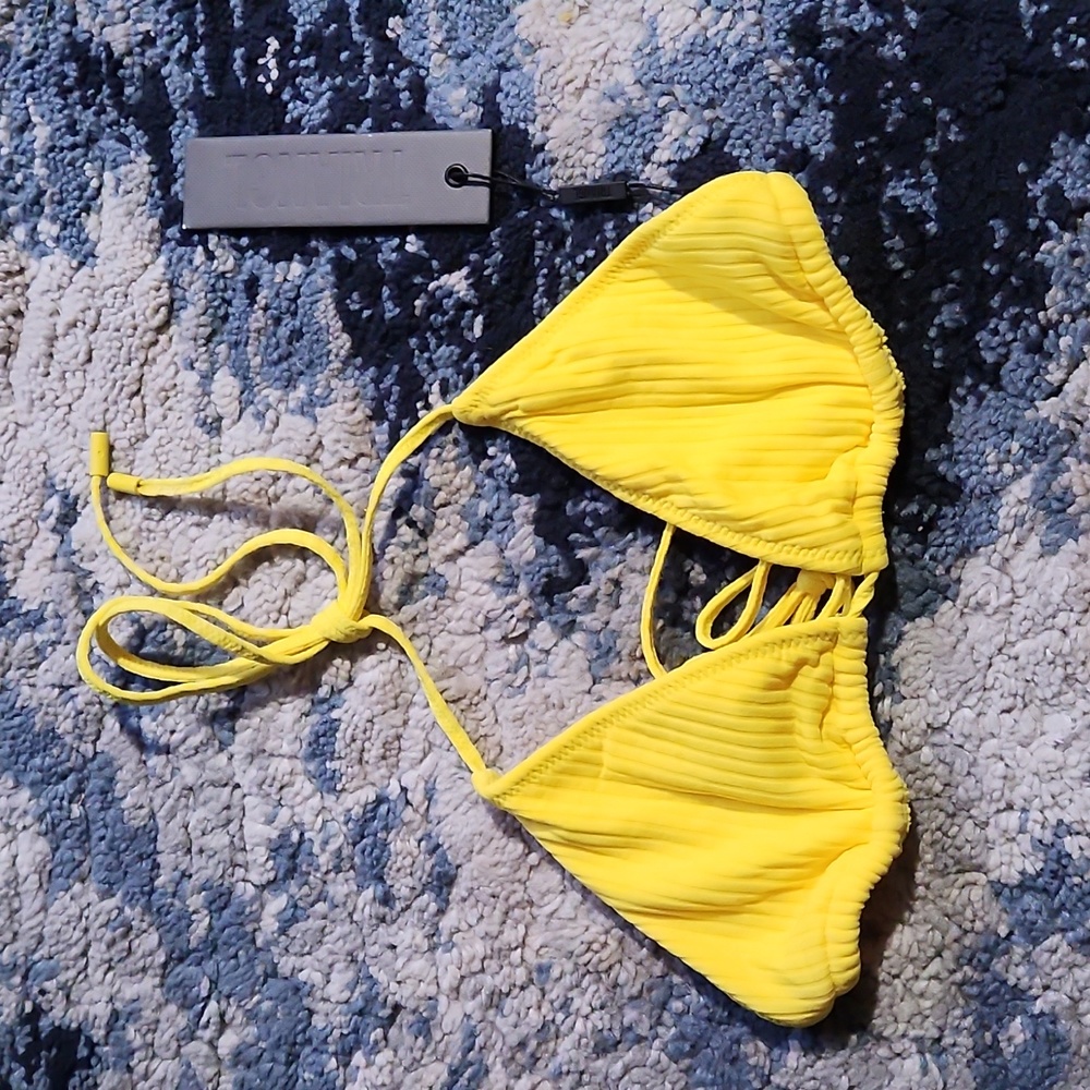 Yellow rib string bathing suit top
